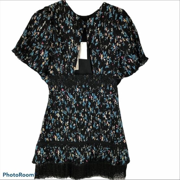 Chelsea28 black floral pleated Lace minidress XS - Picture 3 of 9